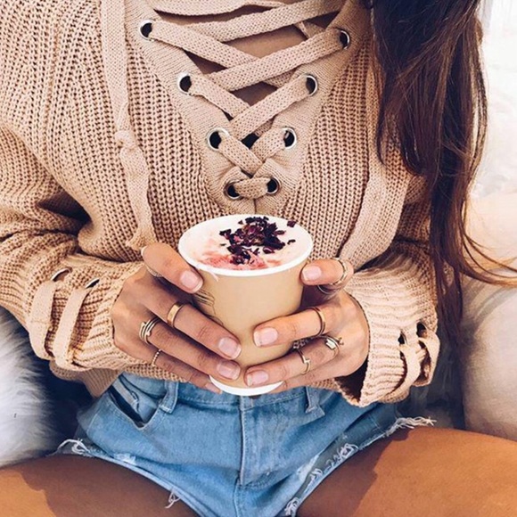 LAST 1- ADELINE-Chunky Lace Up Long Sweater - Picture 3 of 8